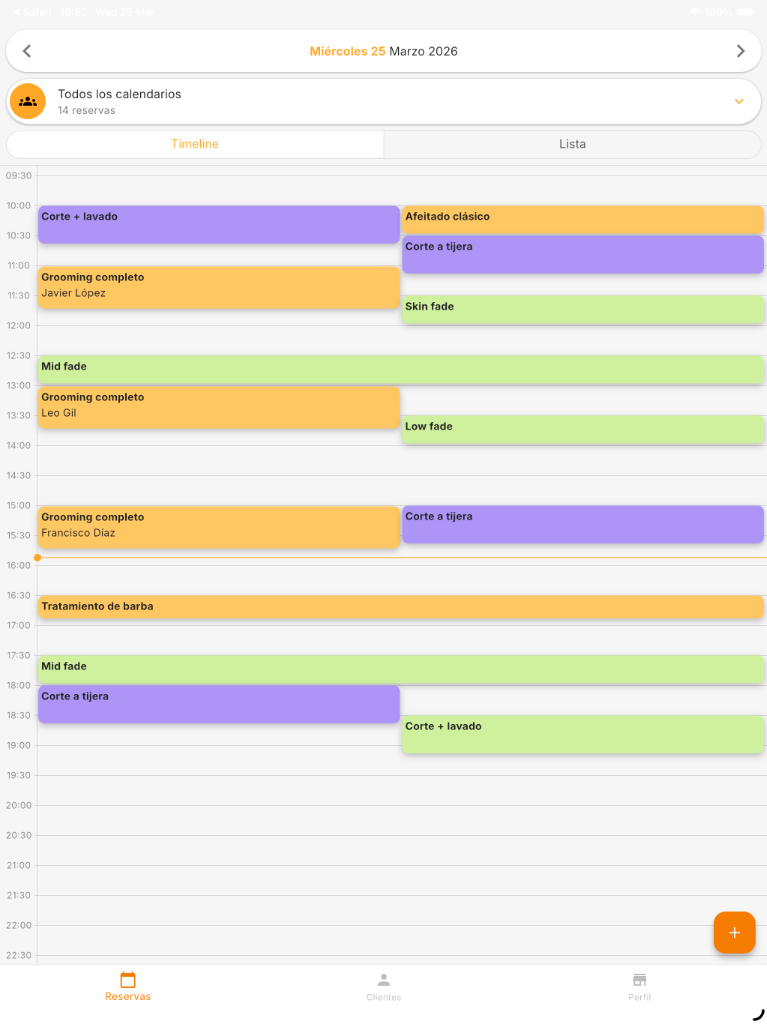 Bookniapp — vista de reservas en tiempo real